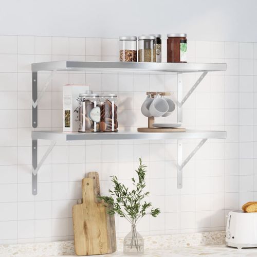 Vidaxl Étagères Murales 2 Pcs 75x40x3 Cm Argenté Acier Inoxydable