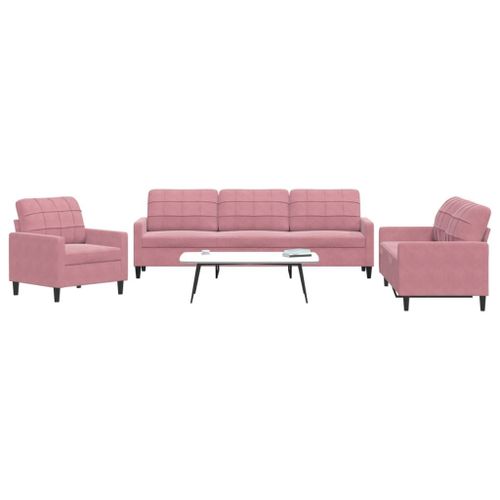 Vidaxl Ensemble De Canapés 3 Pcs Avec Coussins Rose Velours