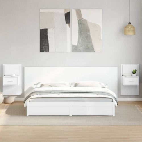 Vidaxl Tête De Lit Avec Armoires Blanc 240 Cm Bois D'ingénierie