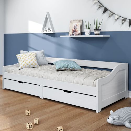 Vidaxl Lit De Jour Avec 2 Tiroirs Irun Blanc 90x200 Cm Bois Pin Massif