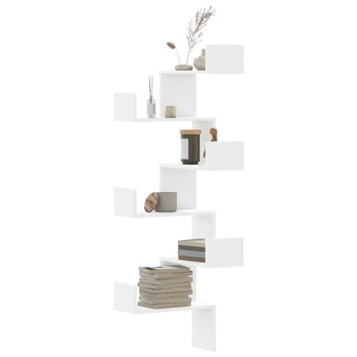 Vidaxl Étagère D'angle Murale Blanc 45x45x147 Cm Bois D'ingénierie