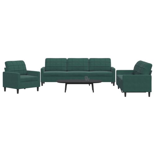 Vidaxl Ensemble De Canapés 3 Pcs Avec Coussins Vert Foncé Velours