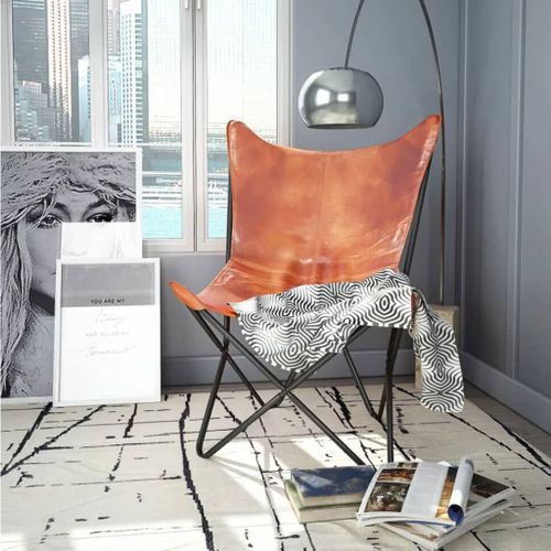 Vidaxl Chaise Papillon Marron Cuir Véritable
