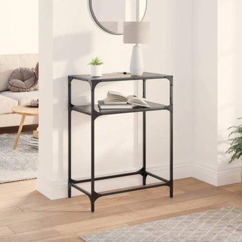 Vidaxl Table Console Avec Dessus En Verre Noir 60x35x81 Cm Acier