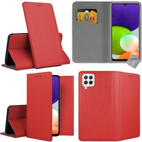 Housse Etui Coque Pochette Portefeuille Pour Samsung Galaxy A22 4g + Film Ecran - Rouge Magnet