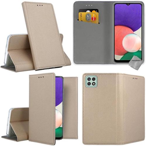 Housse Etui Coque Pochette Portefeuille Pour Samsung Galaxy A22 5g + Film Ecran - Or Magnet