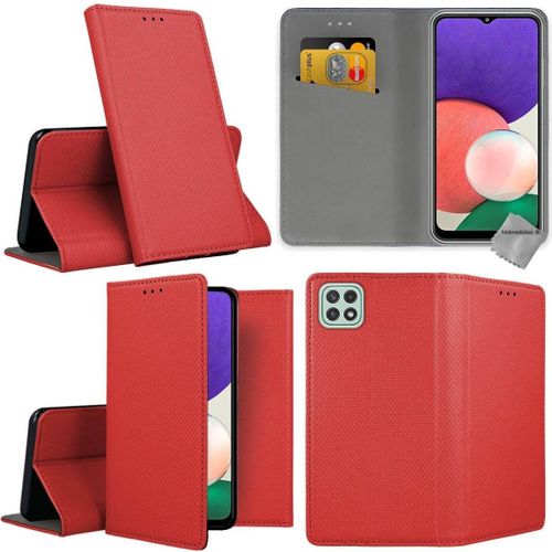 Housse Etui Coque Pochette Portefeuille Pour Samsung Galaxy A22 5g + Film Ecran - Rouge Magnet