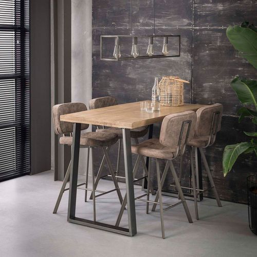 Table De Bar 135 Cm En Manguier Massif Et Acier - Trappy