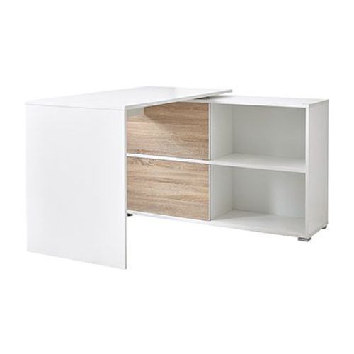 Bureau D'angle 2 Avec Étagère Blanc Et Chêne