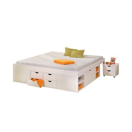 Ensemble Lit 140x190 Cm + 2 Chevets En Pin Massif Blanc - Chamonix