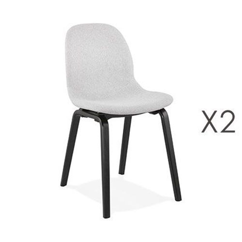 Lot De 2 Chaises En Tissu Gris Clair Et Pieds Noirs - Moana