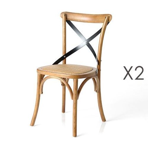 Lot De 2 Chaises Bistrot 50x55x88 Cm En Bois Naturel