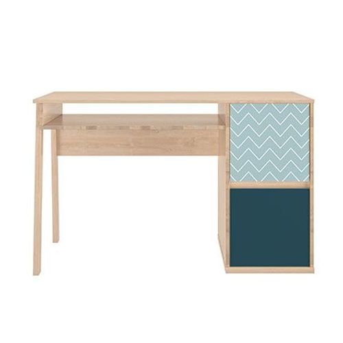 Bureau 2 Portes Et 1 Niche Décor Chêne Clair Et Bleu - Jason