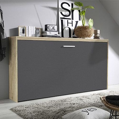 Lit Escamotable 90x200 Cm Décor Chêne Et Façade Gris Métal