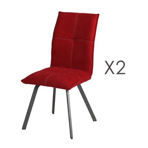 Lot De 2 Chaises Repas En Tissu Rouge Et Pieds Gris Mat - Morten