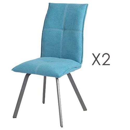 Lot De 2 Chaises Repas En Tissu Turquoise Et Pieds Gris Mat - Morten