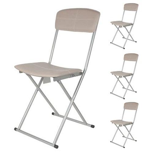 Lot De 4 Chaises Pliables En Pu Gris Clair Et Métal