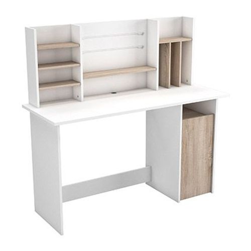 Bureau 1 Portes Avec Rangements Décor Chêne Brossé Et Blanc Mat