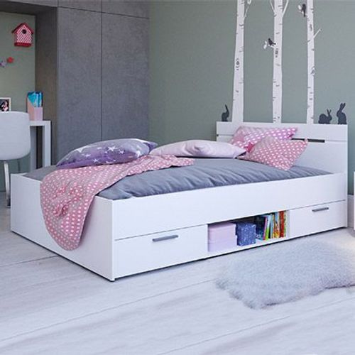 Lit 2 Personnes Avec Rangements 140x190 Cm Blanc Mat