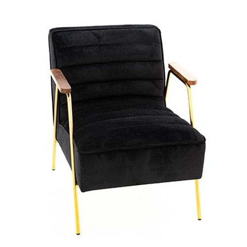 Fauteuil 60x76x73 Cm En Tissu Velours Noir Et Métal