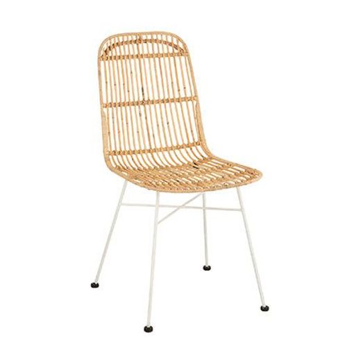 Chaise Repas 45x57x88 Cm En Rotin Naturel Et Métal Blanc