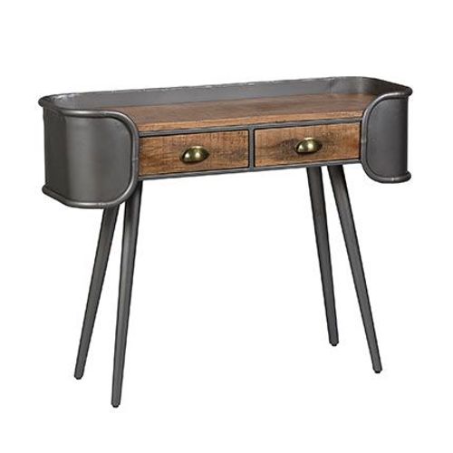 Console 2 Tiroirs 100x35x77 Cm En Palissandre Et Acier - Suwa