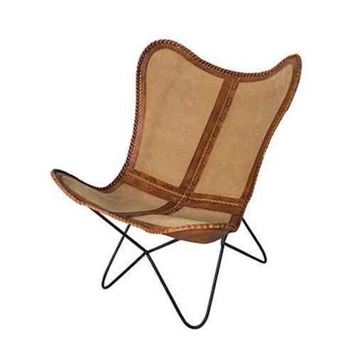 Fauteuil Papillon 76x76x90 Cm En Cuir Et Coton