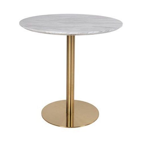 Table À Manger Ronde 90x75 Cm Aspect Marbre Blanc Et Laiton - Derval