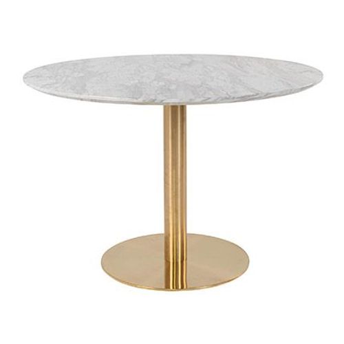 Table À Manger Ronde 110x75 Cm Aspect Marbre Blanc Et Laiton - Derval