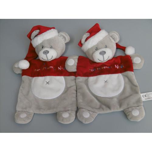 Doudou Ours Père Noël Plat Rouge Blanc Gris Lot De 2 Vêtir Nicotoy