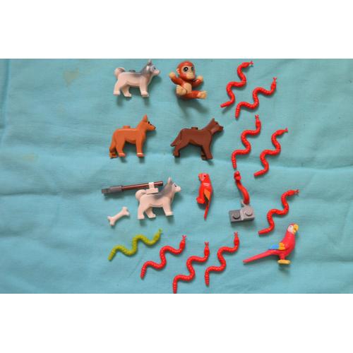 Lot Lego 18 Pièces Animaux - Chien Huskies Singe Perroquet Os Serpent - Ancienne Collection Briques De Construction
