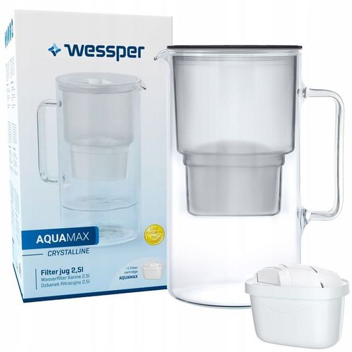 Wessper Carafe En Verre Avec 1 Filtre À Eau (Compatible Avec Brita Maxtra), Eau Filtrée Avec Noir