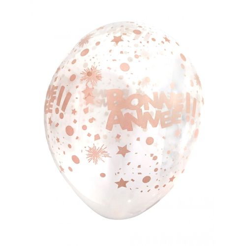 6 Ballons Transparents Bonne Année Rose Gold 30 Cm