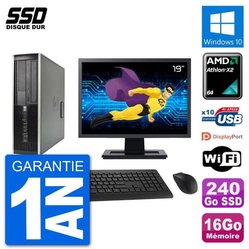 PC HP 6005 SFF Ecran 19" AMD Athlon II X2 B24 RAM 16Go SSD 240Go Windows 10 Wifi