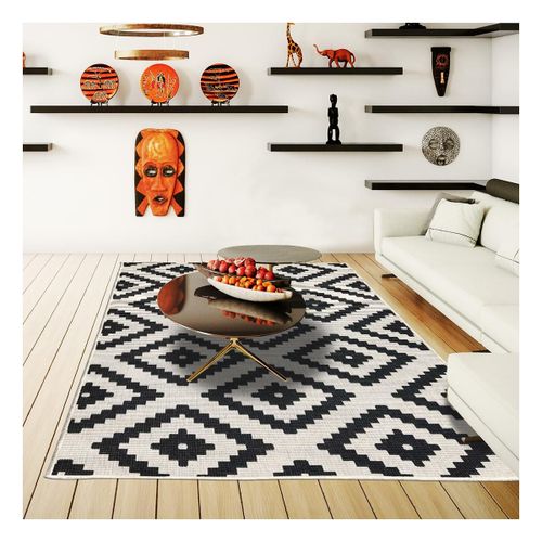 Tapis Extérieur, Kilim Reversible 280x380 Lyn2 Ra Noir Et Crème