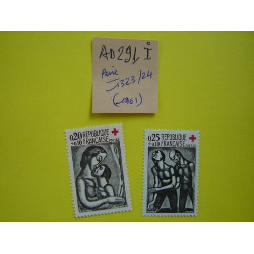 Ad/291 I* Paire De 2timbres Neufs France 1961 *N° 1323 / 1324 Croix Rouge
