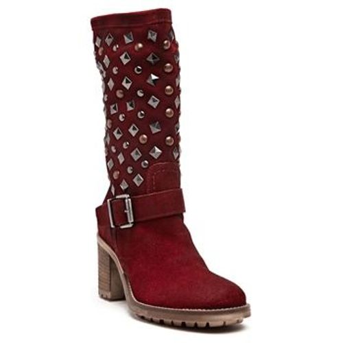 Ann Tuil - Bottes De Luxe En Cuir Nubuck Rouge Foncé Bordeaux Esprit Rock À Moitié Prix - 38