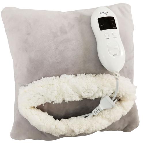 Coussin Chauffant Électrique, 8 Niveaux Température, Minuteur Couverture Lavable, 80 W, Gris/Blanc, Adler, Ad 7412