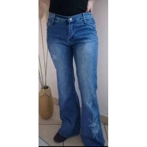 Superbe Jean Femme Extensible "Luo Li" Pattes D'éléphant Et Broderies - Taille 42