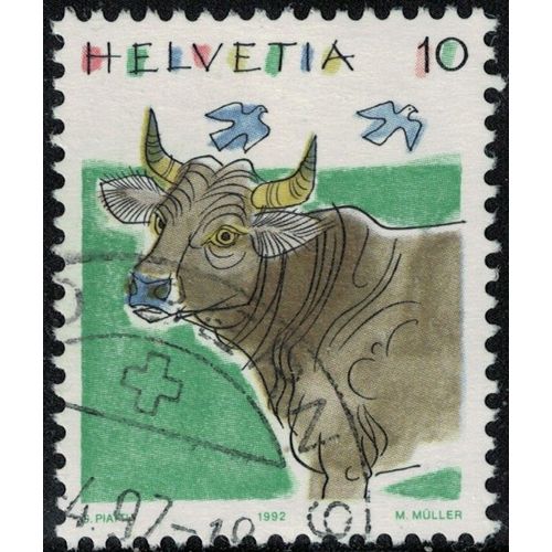 Suisse 1992 Oblitéré Used Dessin Animal Bos Primigenius Taurus Bovin Y&t Ch 1389 Su