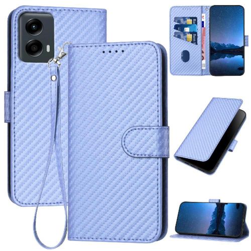 Flip Étui Pour Motorola Moto 5g 2024 Cuir Premium Avec Sangle Détachable Avec Fente Pour Carte Et Béquille Surface De Fibre De Carbone - Violet