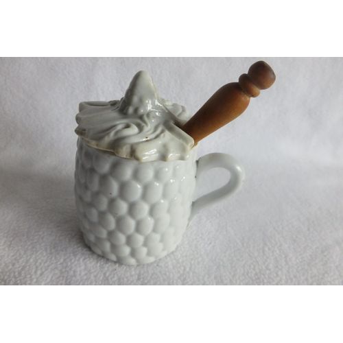 Très Ancien Pot À Moutarde Ou Miel Porcelaine Blanche