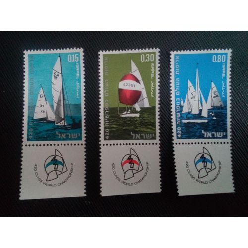 Timbre Israel Yt 413 A 415 Séries: Championnats Du Monde De Voile Class 420 Au Large De Tel Aviv 1970 ( 31005 )