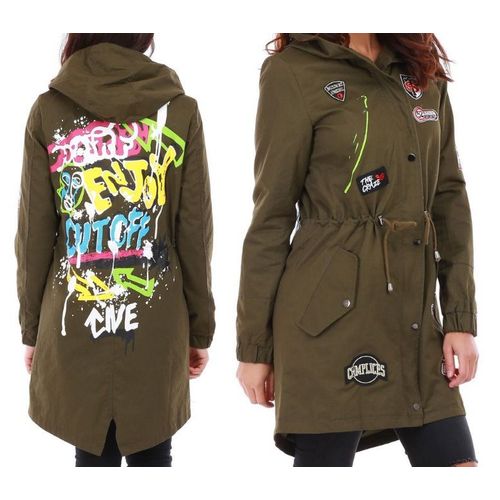 Osley - Parka Vert Kaki Street Été T40 À Capuche Écussons & Print Graffiti Multico Dos