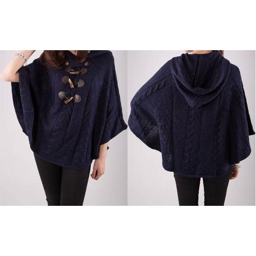 Urban Angel - Poncho Cape À Capuche En Tricot Bleu Marine Taille M JusquAu Xl