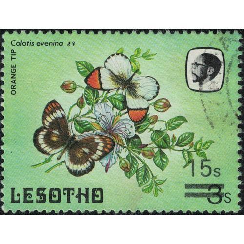Lesotho 1986 Oblitéré Used Papillon Colotis Evenina Pointe Orange Commune Surchargé 15 Sente Su