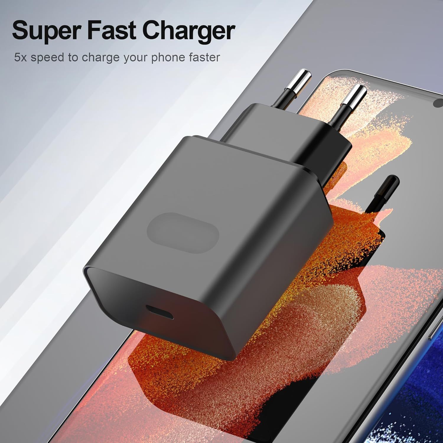 Black Chargeur Samsung 25w, Usb C Adaptateur Rapide Prise Po... - 2