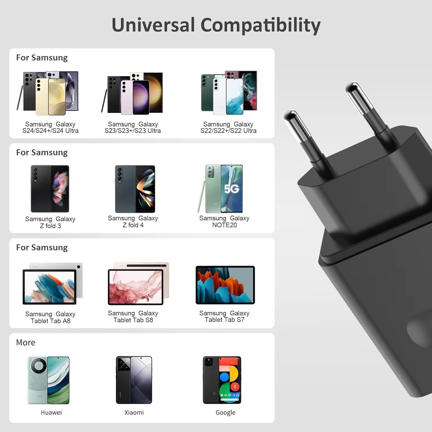 Black Chargeur Samsung 25w, Usb C Adaptateur Rapide Prise Po... - 6