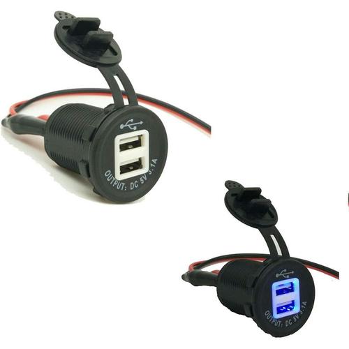 Noir-3 Double Port Téléphone Étanche Alimentation Usb Led Chargeur De Voiture Moto Chargeur De Voiture Usb Multi Prise Chargeur De Voiture (Noir-3, Taille Unique)