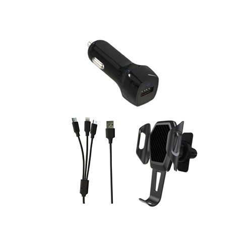Kit Voiture 1x Câble Micro USB / Lightning / Type C + 1x Support + 1x Chargeur Allume Cigare  FPE Multimedia 001685 - Longueur du câble 1m, Chargeur 5V / 1W